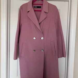 Zara Dusty Rose Double-Breasted Pea Coat